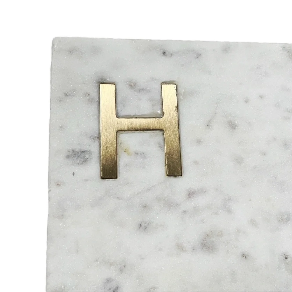 NWT Williams Sonoma Marble & Brass Monogram “H”Board